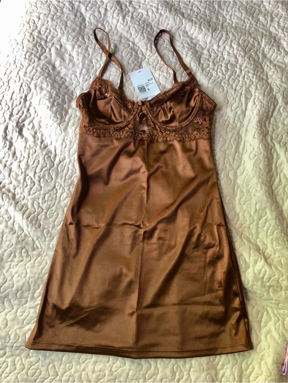 NWT Forever 21 Satin Lace Slip Dress - Copper Brown